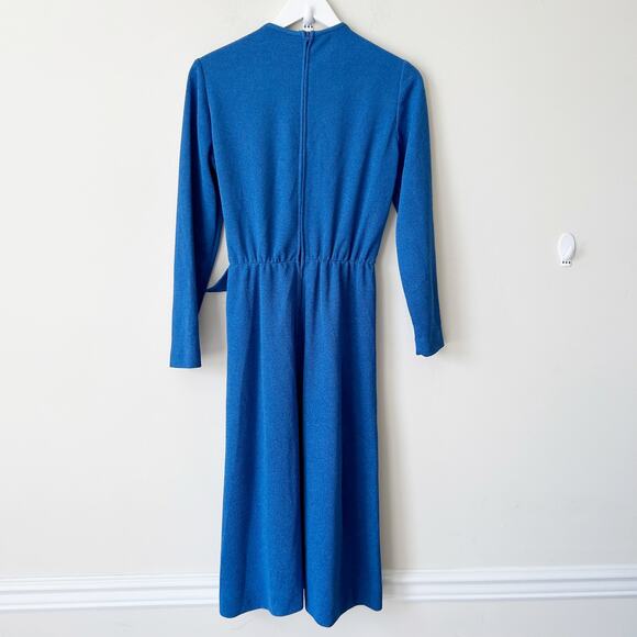 Vintage Leslie Fay Original Wrap Dress Blue Size 8 Midi Modest 1970s Classic - Picture 4 of 7
